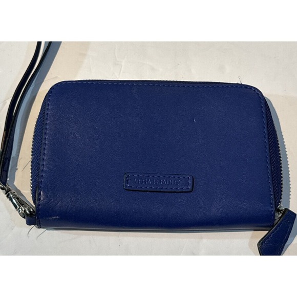 Vera Bradley Wristlet Wallet Zipper Royal Blue Leather - Picture 1 of 6